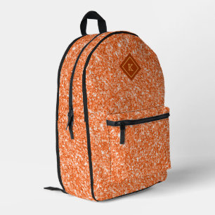 Glam-Orange-Glitzer-Textur Monogramm Bedruckter Rucksack