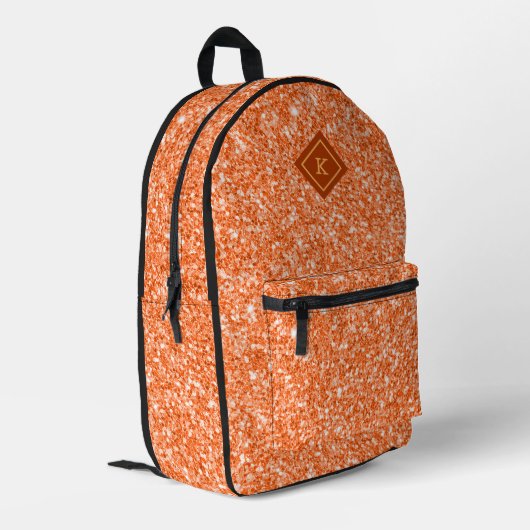 Glam-Orange-Glitzer-Textur | Monogramm Bedruckter Rucksack (Rückseitige Ecke links)