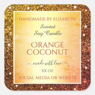 Glam Orange Imitats Glitzer Sparkle Produktkennzei Quadratischer Aufkleber