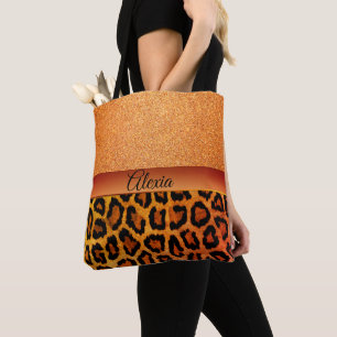 Glam Orange und Gold Leopard Tasche