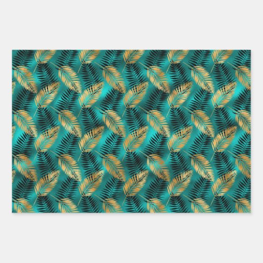 Glam Palm Blätter Gold Schwarze Aquamarine Imitate (Vorderseite 3)