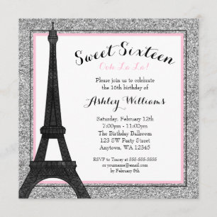 Glam Paris Themed Imitate Glitzer Sweet 16 Geburts Einladung