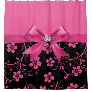Glam Passion Pink Bow Passion Pink Blütenschwarz Duschvorhang