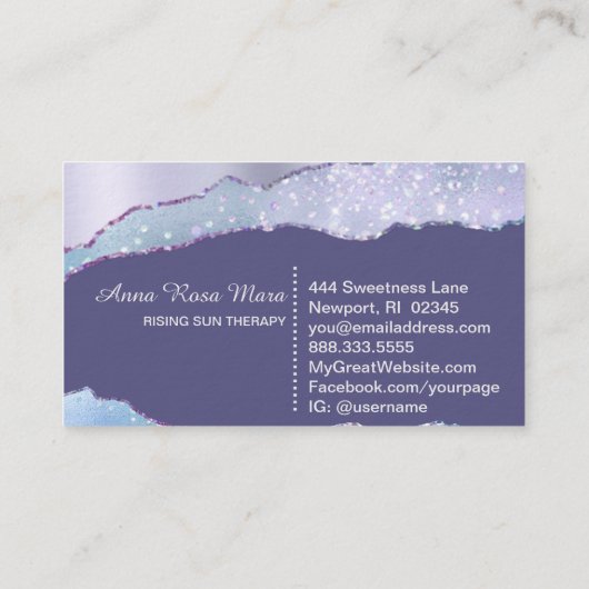 *~* Glam Pastel Agate Geode Silver Glitzer Visitenkarte (Rückseite)