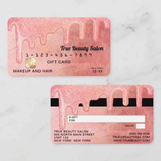 Glam Peach Pink Dick Glitzer Tropfen Gift Guthaben Visitenkarte (Vorne/Hinten)