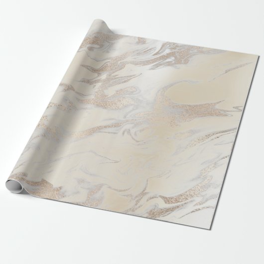 Glam Pearly Ivory Silver White Marble Glam Geschenkpapier (Ungerollt)