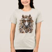 Glam-Pferd Leopardendruck Goldkette Statement Tri-Blend Shirt (Vorderseite)