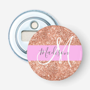Glam Pfirsichfarbener Glitzer Monogramm Name Flaschenöffner