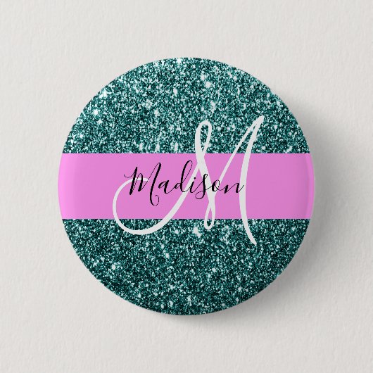 Glam Pink Aquamarin Green Glitzer Sparkname Monogr Button (Vorderseite)