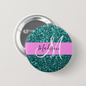 Glam Pink Aquamarin Green Glitzer Sparkname Monogr Button (Vorne & Hinten)