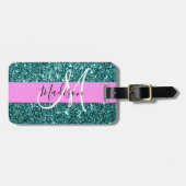 Glam Pink Aquamarin Green Glitzer Sparkname Monogr Gepäckanhänger (Vorderseite horizontal)