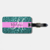 Glam Pink Aquamarin Green Glitzer Sparkname Monogr Gepäckanhänger (Rückseite horizontal)