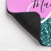 Glam Pink Aquamarin Green Glitzer Sparkname Monogr Mousepad (Ecke)