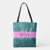 Glam Pink Aquamarin Green Glitzer Sparkname Monogr Tasche (Rückseite)