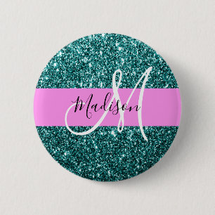 Glam Pink Aquamariner grüner Glitzer Button