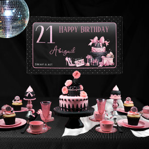 Glam Pink Black Fashion 21. Geburtstag Party Banner