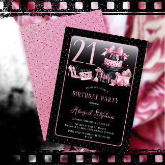 Glam Pink Black Fashion 21. Geburtstag Party Einladung
