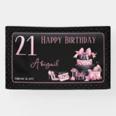 Glam Pink Black Fashion 21st Birthday Party Banner (Horizontal)