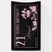 Glam Pink Black Fashion 21st Birthday Party Banner (Vertikal)