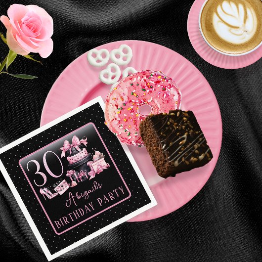 Glam Pink Black Fashion 30. Geburtstag Party Serviette