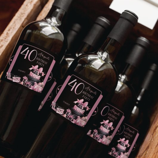 Glam Pink Black Fashion 40. Geburtstag Party Schaumweinetikett