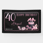 Glam Pink Black Fashion 40th Birthday Party Banner (Horizontal)