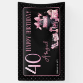 Glam Pink Black Fashion 40th Birthday Party Banner (Vertikal)