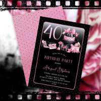 Glam Pink Black Fashion 40th Birthday Party