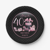 Glam Pink Black Fashion 40th Birthday Party Pappteller (Vorderseite)