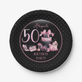 Glam Pink Black Fashion 50th Birthday Party Pappteller (Vorderseite)