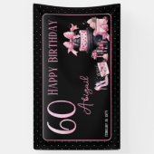 Glam Pink Black Fashion 60th Birthday Party Banner (Vertikal)
