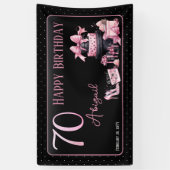 Glam Pink Black Fashion 70th Birthday Party Banner (Vertikal)