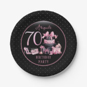 Glam Pink Black Fashion 70th Birthday Party Pappteller (Vorderseite)