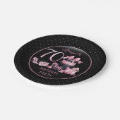 Glam Pink Black Fashion 70th Birthday Party Pappteller (Schrägansicht)