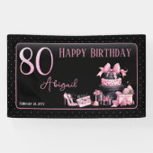 Glam Pink Black Fashion 80th Birthday Party Banner (Horizontal)