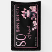 Glam Pink Black Fashion 80th Birthday Party Banner (Vertikal)