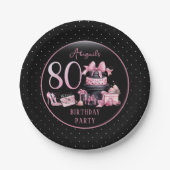 Glam Pink Black Fashion 80th Birthday Party Pappteller (Vorderseite)