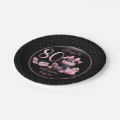Glam Pink Black Fashion 80th Birthday Party Pappteller (Schrägansicht)