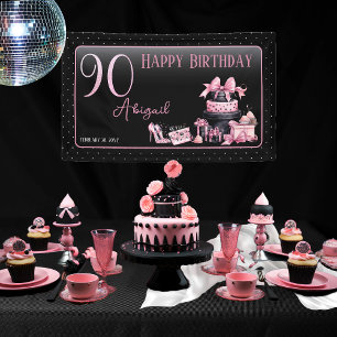 Glam Pink Black Fashion 90. Geburtstagsparty Banner