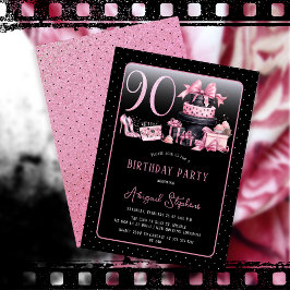 Glam Pink Black Fashion 90th Birthday Party Einladung