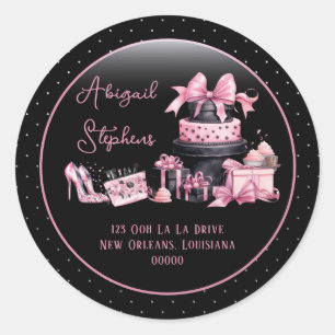 Glam Pink Black Fashion Rücksendeadresse Siegel Runder Aufkleber