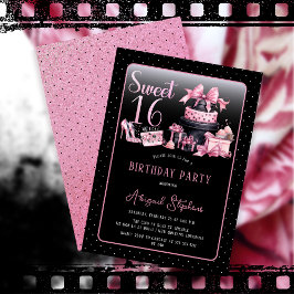 Glam Pink Black Fashion Sweet 16 Birthday Party Einladung