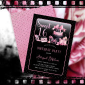 Glam Pink Black Fashion Sweet 16 Birthday Party Einladung