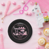 Glam Pink Black Fashion Sweet 16 Birthday Party Pappteller (Party)