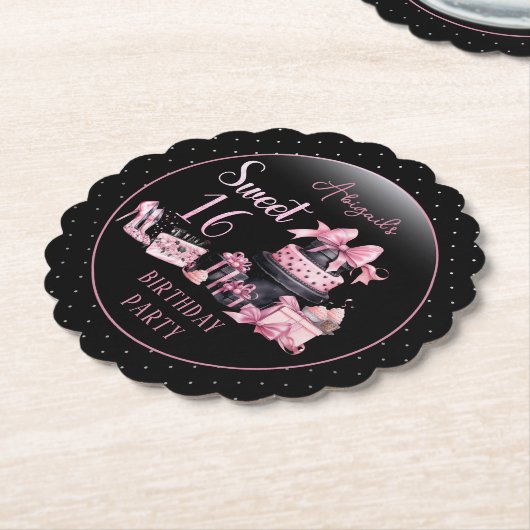 Glam Pink Black Fashion Sweet 16 Birthday Party Untersetzer (angewinkelt)
