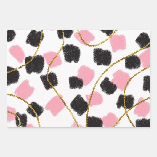 Glam Pink Black Gold Glitzer Sparkline Muster Geschenkpapier Set (Vorderseite 3)