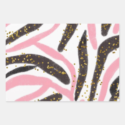 Glam Pink Black Gold Glitzer Sparkline Muster Geschenkpapier Set (Vorderseite 2)