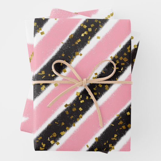 Glam Pink Black Gold Glitzer Sparkline Muster Geschenkpapier Set (Beispiel)