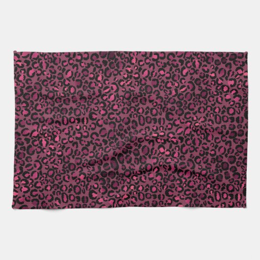 Glam Pink Black Leopard Print Geschirrtuch (Horizontal)
