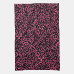 Glam Pink Black Leopard Print Geschirrtuch